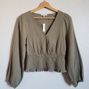 Madewell Lightspun Gauzy Julianne Smocked Waist Top Green Size Women's Small NEW